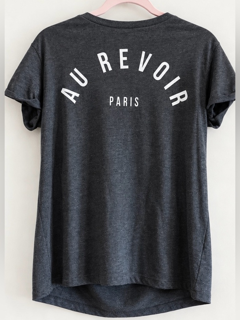 Au Revoir Paris Graphic Tee Charcoal Gray Rolled Sleeve T-Shirt